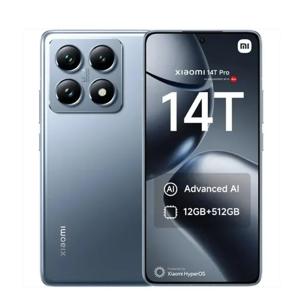 Celular Xiaomi 14T Pro 512GB vista frontal y trasera, distribuido por Teytel, agente comercial autorizado de Claro en Colombia