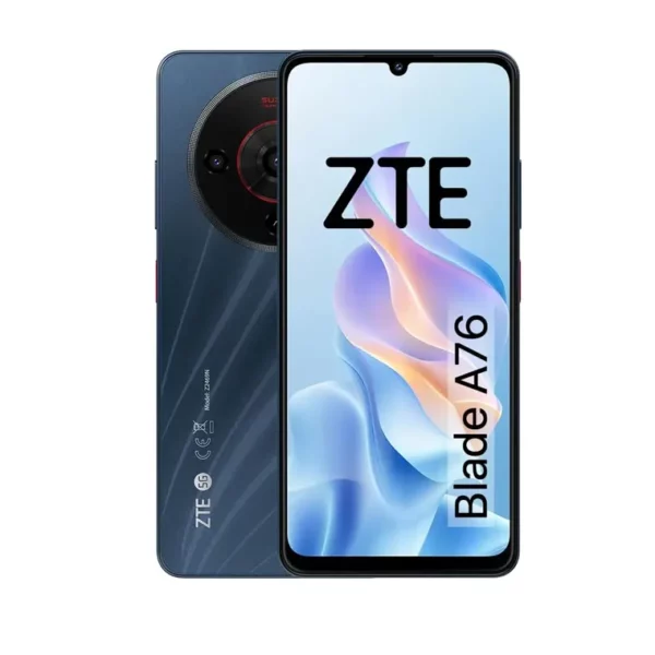 Celular Zte Blade A76 5G 128GB vista frontal y trasera, distribuido por Teytel, agente comercial autorizado de Claro en Colombia