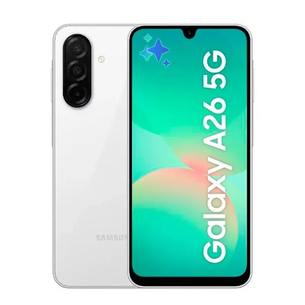 Celular Samsung Galaxy A26 256GB vista frontal y trasera, distribuido por Teytel, agente comercial autorizado de Claro en Colombia