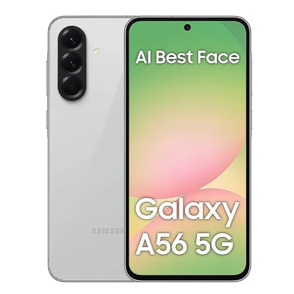 Celular Samsung Galaxy A56 256GB vista frontal y trasera, distribuido por Teytel, agente comercial autorizado de Claro en Colombia
