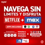 Plan ilimitado de Claro con Netflix, Max, Paramount+, Claro video, minutos y mensajes ilimitados, y apps incluidas como WhatsApp, Facebook, Instagram y X.