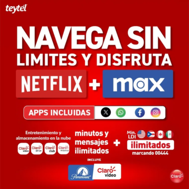 Plan ilimitado de Claro con Netflix, Max, Paramount+, Claro video, minutos y mensajes ilimitados, y apps incluidas como WhatsApp, Facebook, Instagram y X.