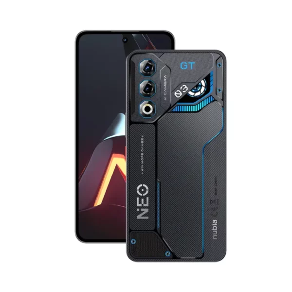 Celular Zte Nubia Neo 3GT 5G 256GB vista frontal y trasera, distribuido por Teytel, agente comercial autorizado de Claro en Colombia