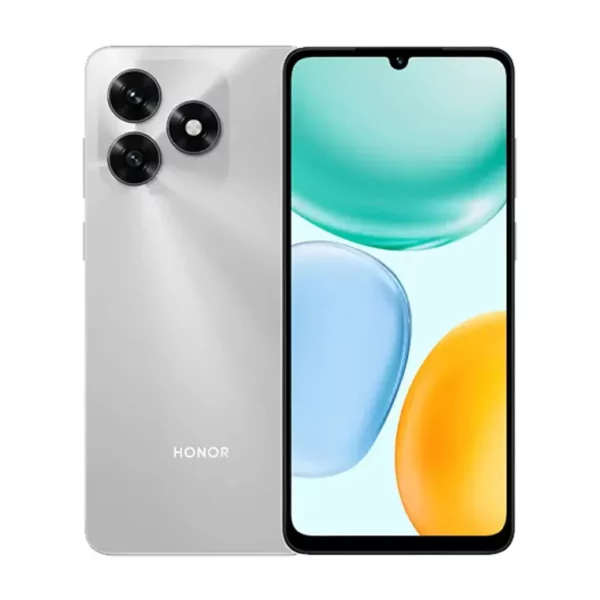 Vista frontal y trasera del celular Honor X5C 128GB con diseño moderno y cámara avanzada, smartphone distribuido por Teytel, agente autorizado de Claro Colombia, con garantía oficial.