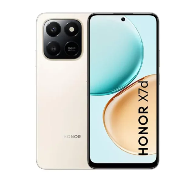Vista frontal y trasera del celular Honor X7D 256GB con diseño moderno y cámara avanzada, smartphone distribuido por Teytel, agente autorizado de Claro Colombia, con garantía oficial.