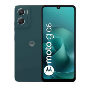 Vista frontal y trasera del celular Motorola Moto G06 128GB con diseño moderno y cámara avanzada, smartphone distribuido por Teytel, agente autorizado de Claro Colombia, con garantía oficial.