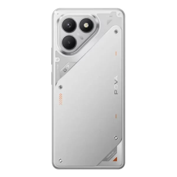 Vista trasera del celularTecno Pova 7 5G 256GB mostrando su cámara posterior de alta resolución, distribuido por Teytel, agente autorizado de Claro Colombia, con garantía oficial.